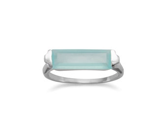 Rhodium Plated Green Chalcedony Bar Ring