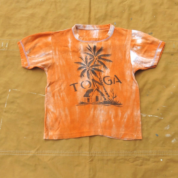 T-shirt/pochoir tonga tie-dye années 60/70, XXS/XS, 100 % coton, années 70, style militaire, XXS