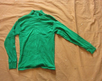 XS / Small 70s US Navy 100% Cotton Flight Deck Jersey / Long Sleeve T-shirt, Turtleneck, 1970s, Army Military, Crewman's, Green Knit