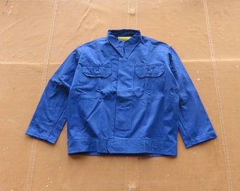 Medium 60s US Army Blue Cotton Work Jacket / Blue Cotton Twill Cropped Chore Coat 1960s Military Jacket Boxy