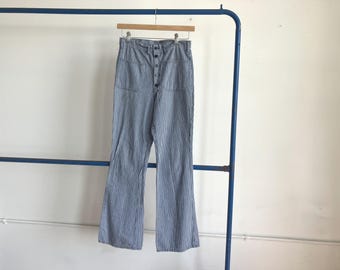 Salopette en jean à rayures style marine années 70 à taille 30/pantalon à rayures en noyer des années 70