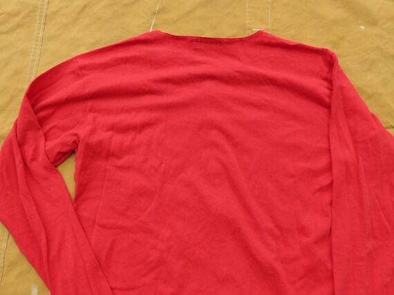 Large 90s Red Cotton Henley Long Sleeve 