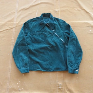 Small 60s Slant Zipper Women&#39;s Corduroy Shirt / Motorcycle 1960s Glam Rock