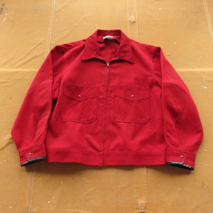 XL / XXL 60s Red Whipcord Twill Work Jacket / Two Pockets Mechanics Zipper Cropped 1950s 1960s