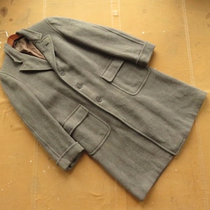 Medium 40s Herringbone Wool Overcoat / Men&#39;s Long Wool Heavy Winter Coat Maurice Rothschild 1940s Peak Lapels