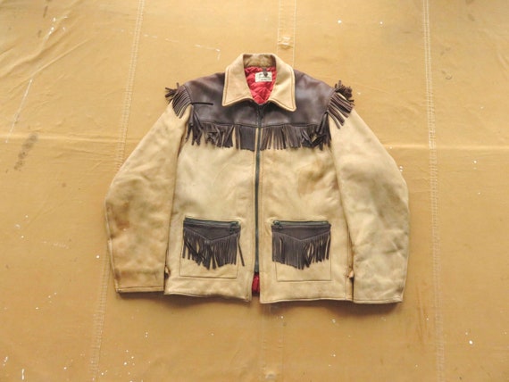 Medium 50s / 60s Two Tone Buckskin Leather Fringe… - image 1