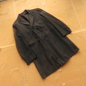 XS / Small Antique Chesterfield Overcoat / Black Wool Twill 1900s 1910s Edwardian