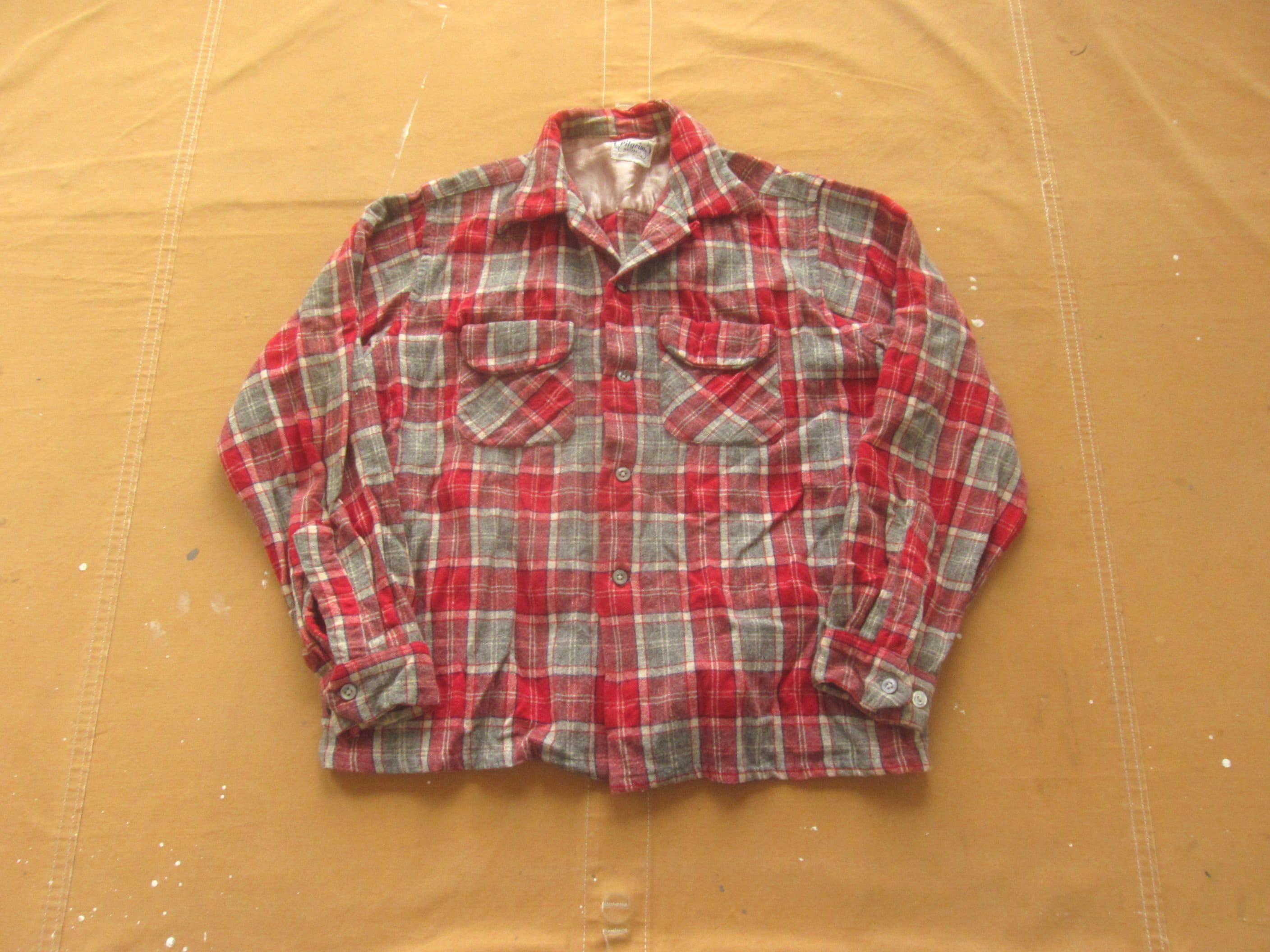 Medium 50s Pilgrim Wool Flannel Loop Collar Shirt / Board Shirt 