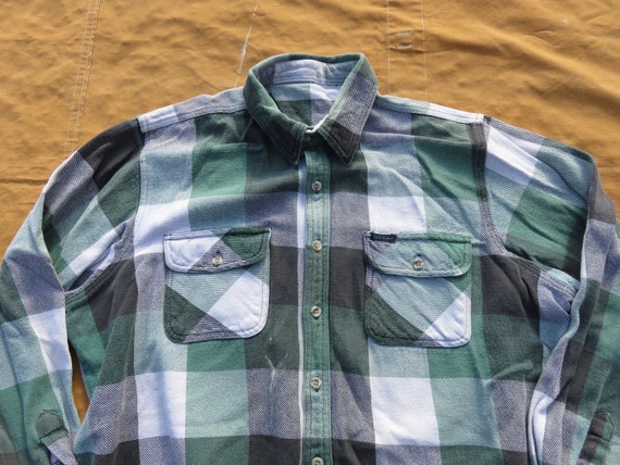 XL 80s Dickies Cotton Flannel Shirt / Green Black… - image 2