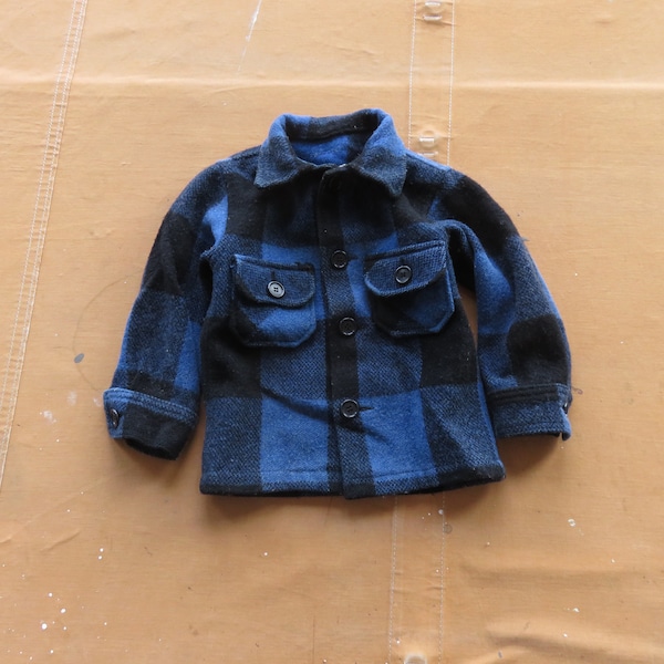 Chemise à carreaux en laine bleue vintage pour garçons / veste en laine pour enfants à carreaux Buffalo des années 1970 et 1980, fabriquée aux États-Unis