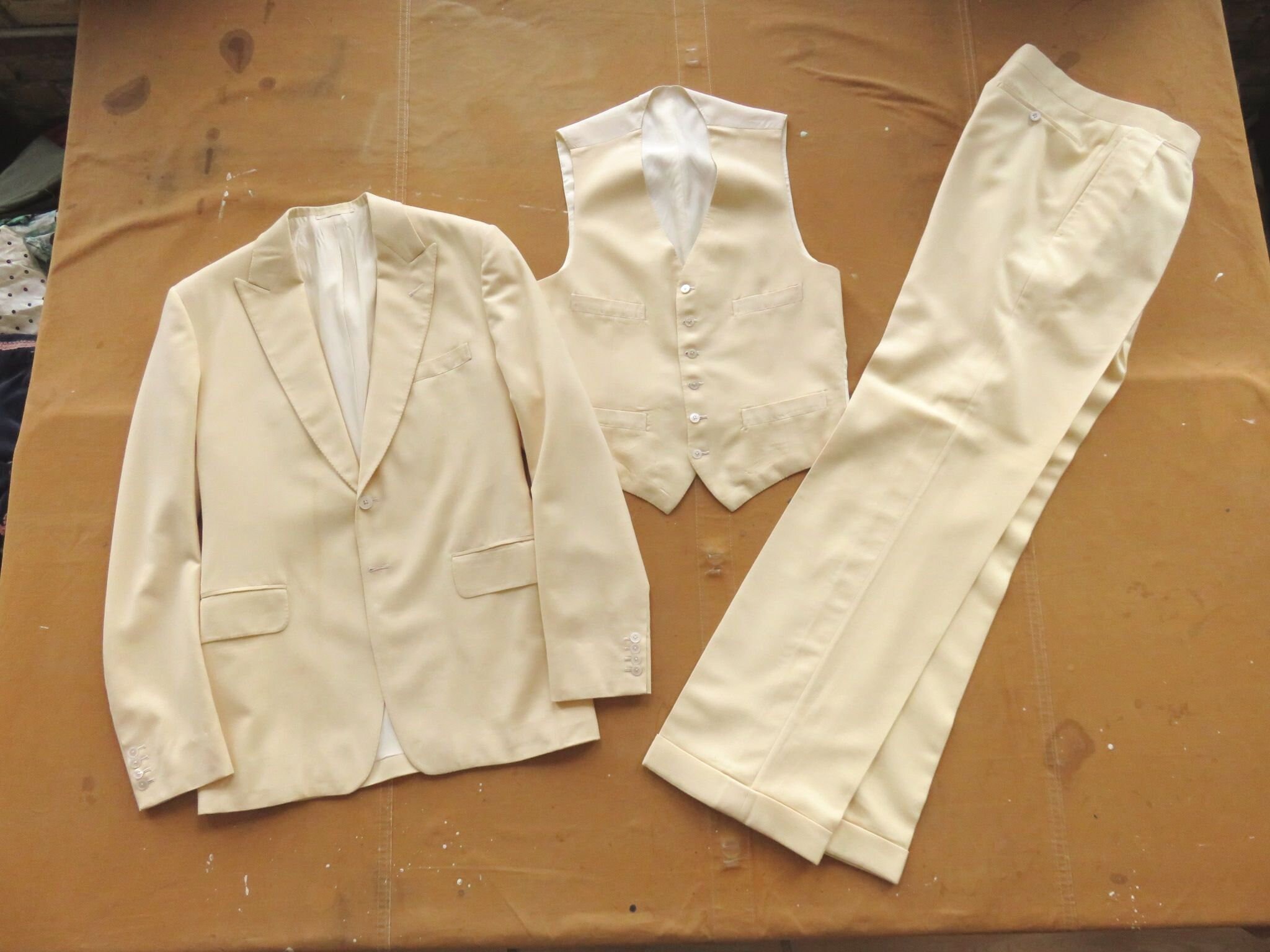 【80s】Vintage Savile Row Made Trousers Small / Size 38 Long 80s Nutters Saville Row White Wool