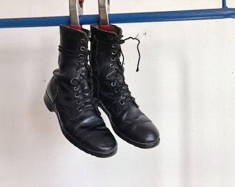 Men's 8.5 / 9 80s US Army Combat Boots / 1900s Leather Work Military Distressed