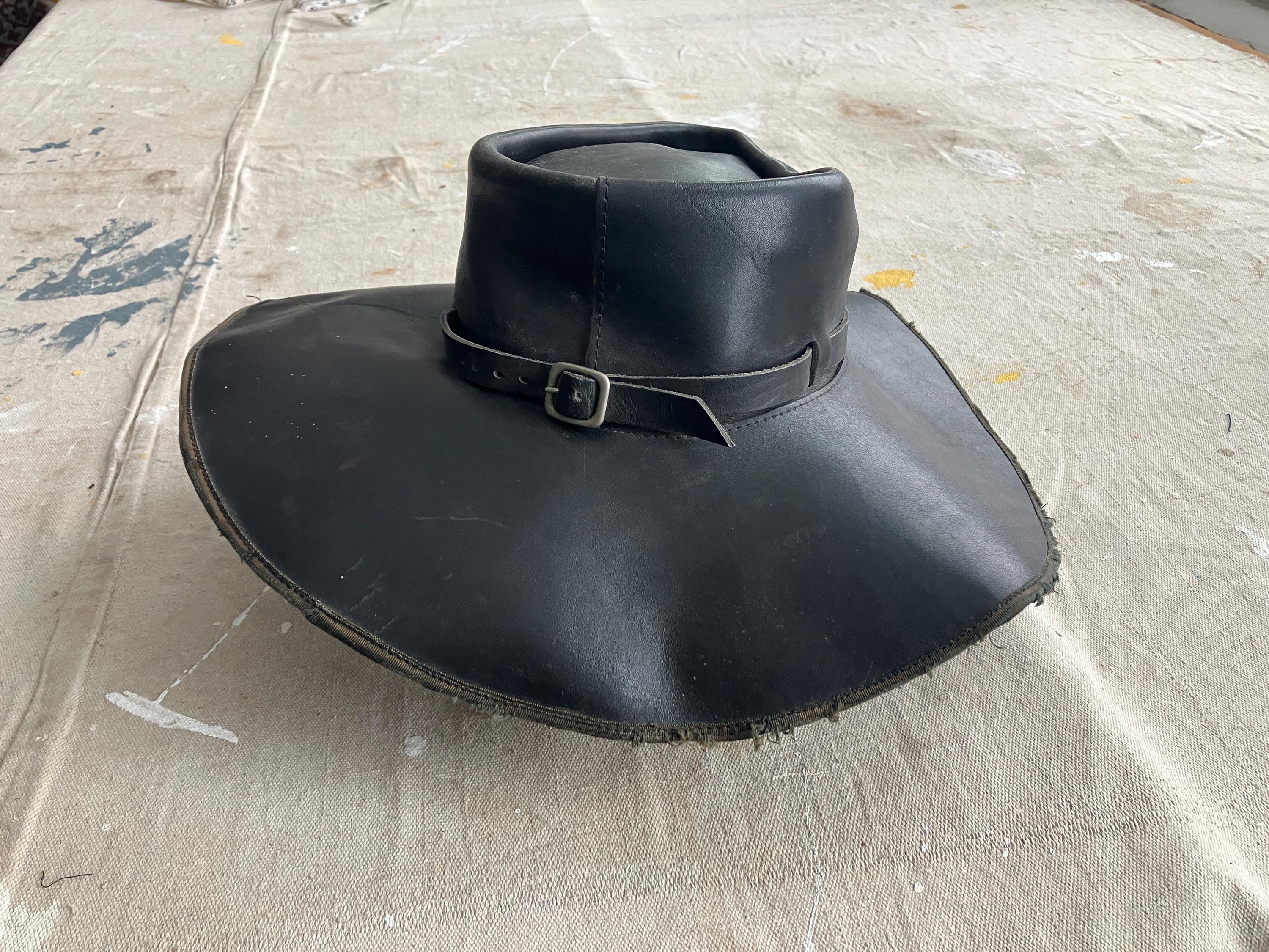 Large 40s / 50s Black Leather Handmade Wide Brim Cowboy Hat  display picture 3