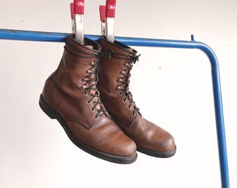 Men's 13 / 14 Chippewa Brown Leather Work Boots / Vintage Round Toe