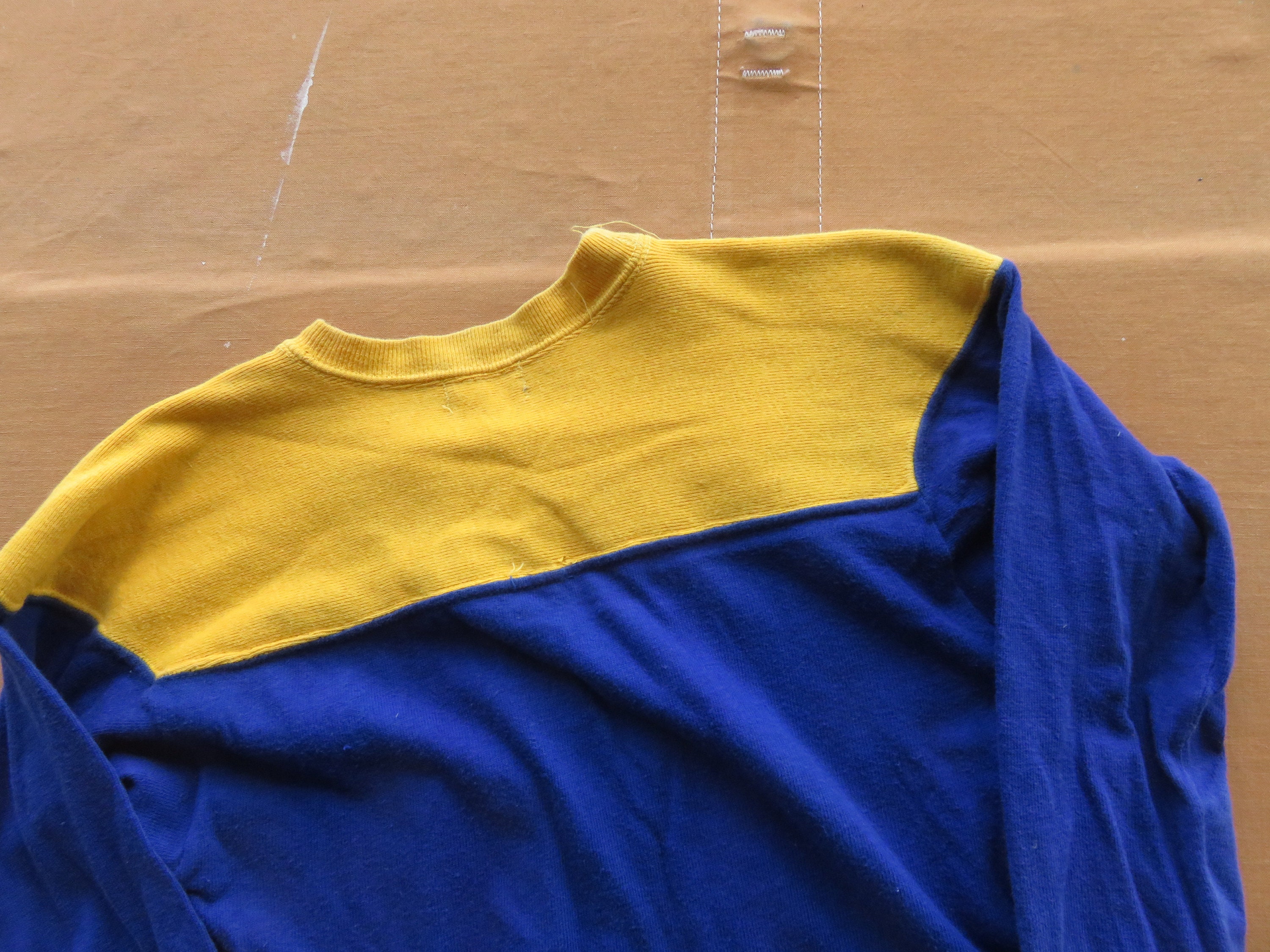 XS 50s Cotton Football Jersey / Two Tone Yellow Blue 1940s 1950s