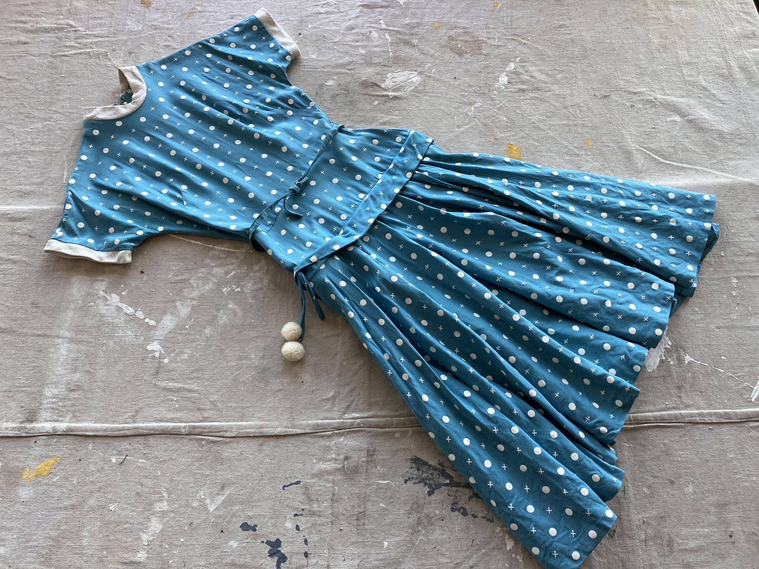 Small 40s / 50s Baby Blue Pleated Dress / Screenprint Polka Dot 1940s 1950s  Pom Pom 27 28 Waist - Etsy