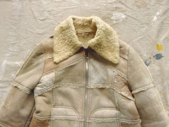 Small 70s Shearling Leather Patchwork Jacket / Ou… - image 2