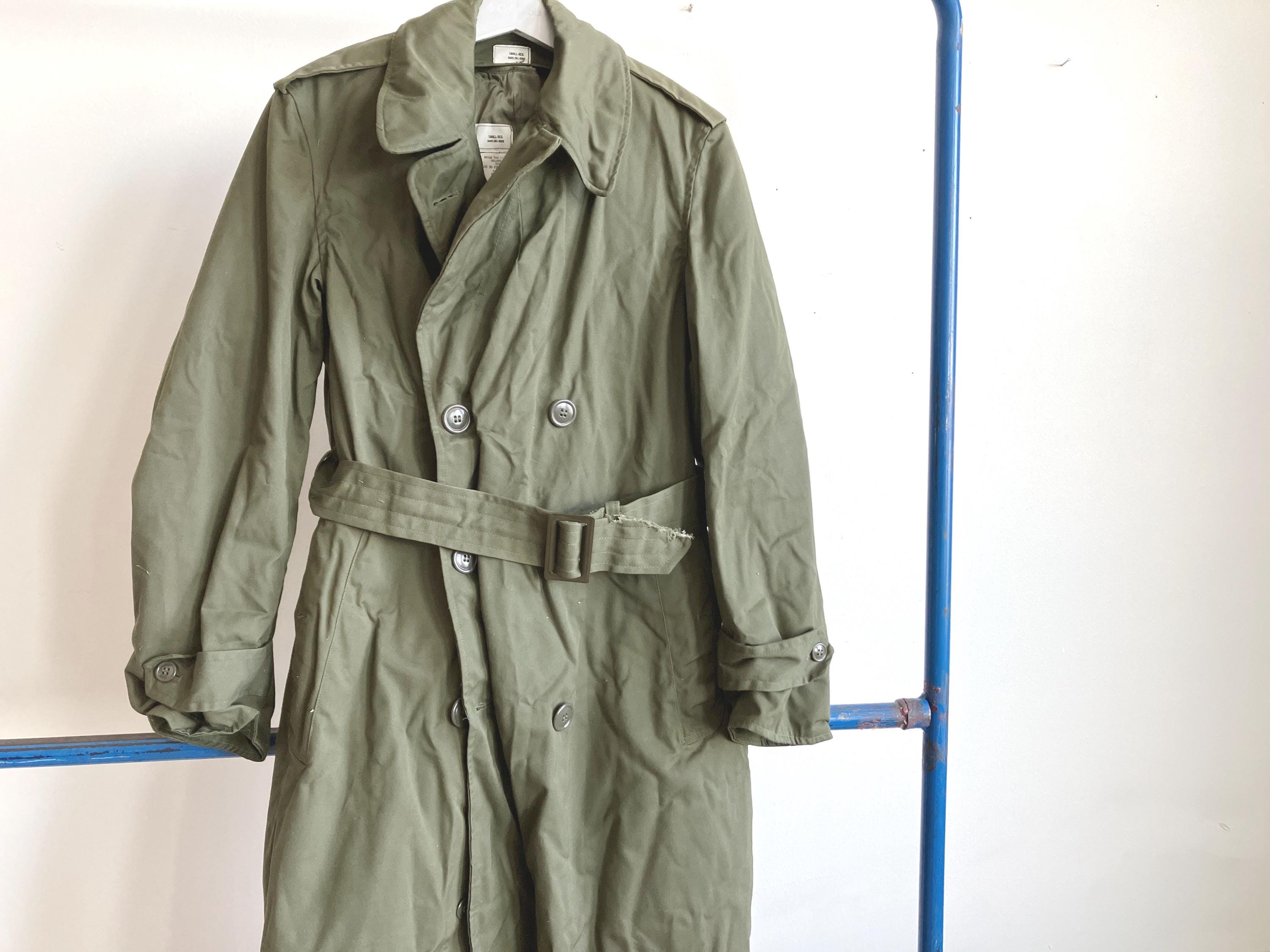 Small 60s US Army Trench Coat / 1960s Green Military Field Jacket