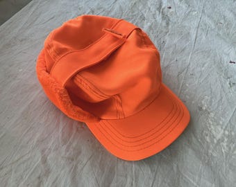 Sombrero de caza naranja brillante de los años 70/80, mediano, gorra de pesca con orejeras de los años 70/80