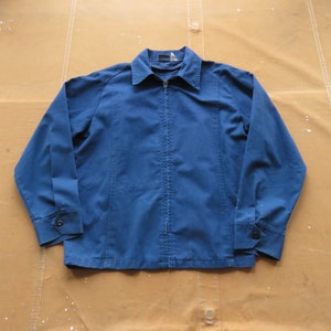 Large 70s Twill Work Jacket / Navy Blue Unitogs Cropped Mechanic&#39;s Gas Station Jacket Zip Zipper Cotton Polyester
