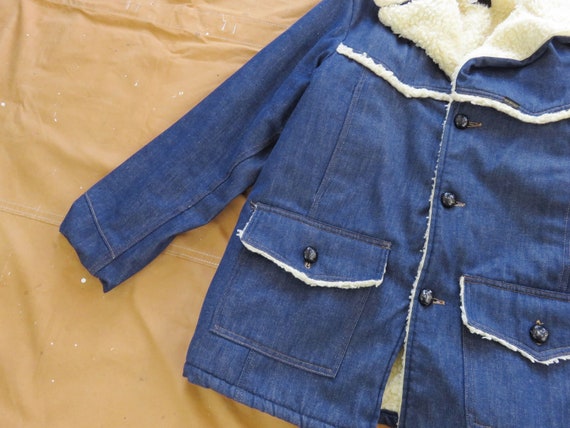 Large 70s Roebucks Denim Rancher Coat / Sherpa Li… - image 2