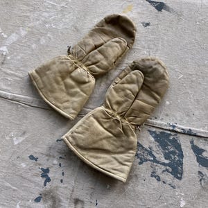 XL Vintage Cream Leather Fleece Lined Mittens / 1980s 1970s Chopper Winter Gloves Men&#39;s Large XL