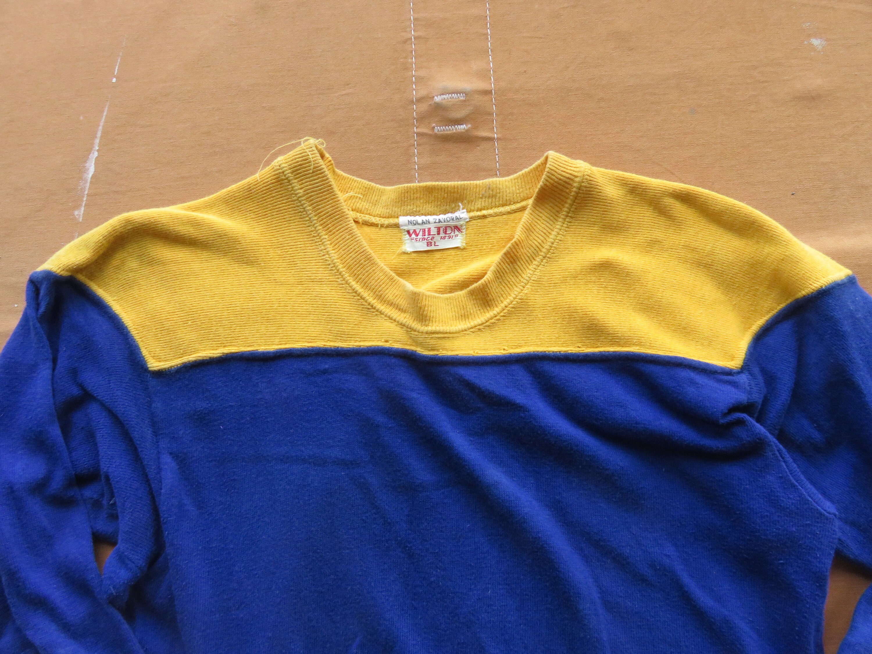 XS 50s Cotton Football Jersey / Two Tone Yellow Blue 1940s