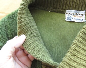 XS 50s / 60s Campus Kodiak Green Fleece Pullover Jacket / Deep