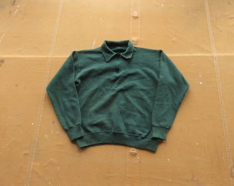 XS 70s Quarter Zip Sweatshirt / Forest Green 1970s Collared Sweatshirt