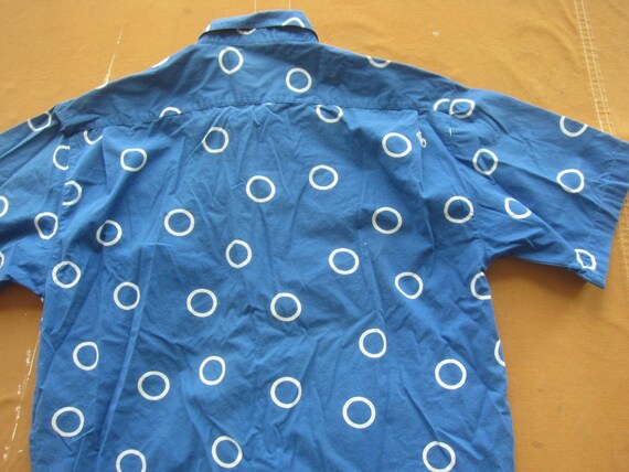 Large 90s Blue & White Polka Dot Cotton Shirt / S… - image 9