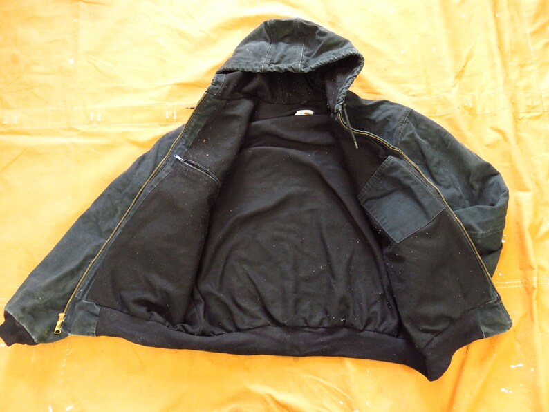 Hoodie 1990s Lined Detroit XXL 90s Carhartt Black Hooded Jacket Canvas Distressed Faded XL Made in USA