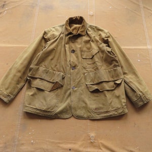 Large / XL 40er Jahre Remington Dri-Dux Jagdjacke / Braune Canvas Baumwolle 1930s 1940s Cord Kragen