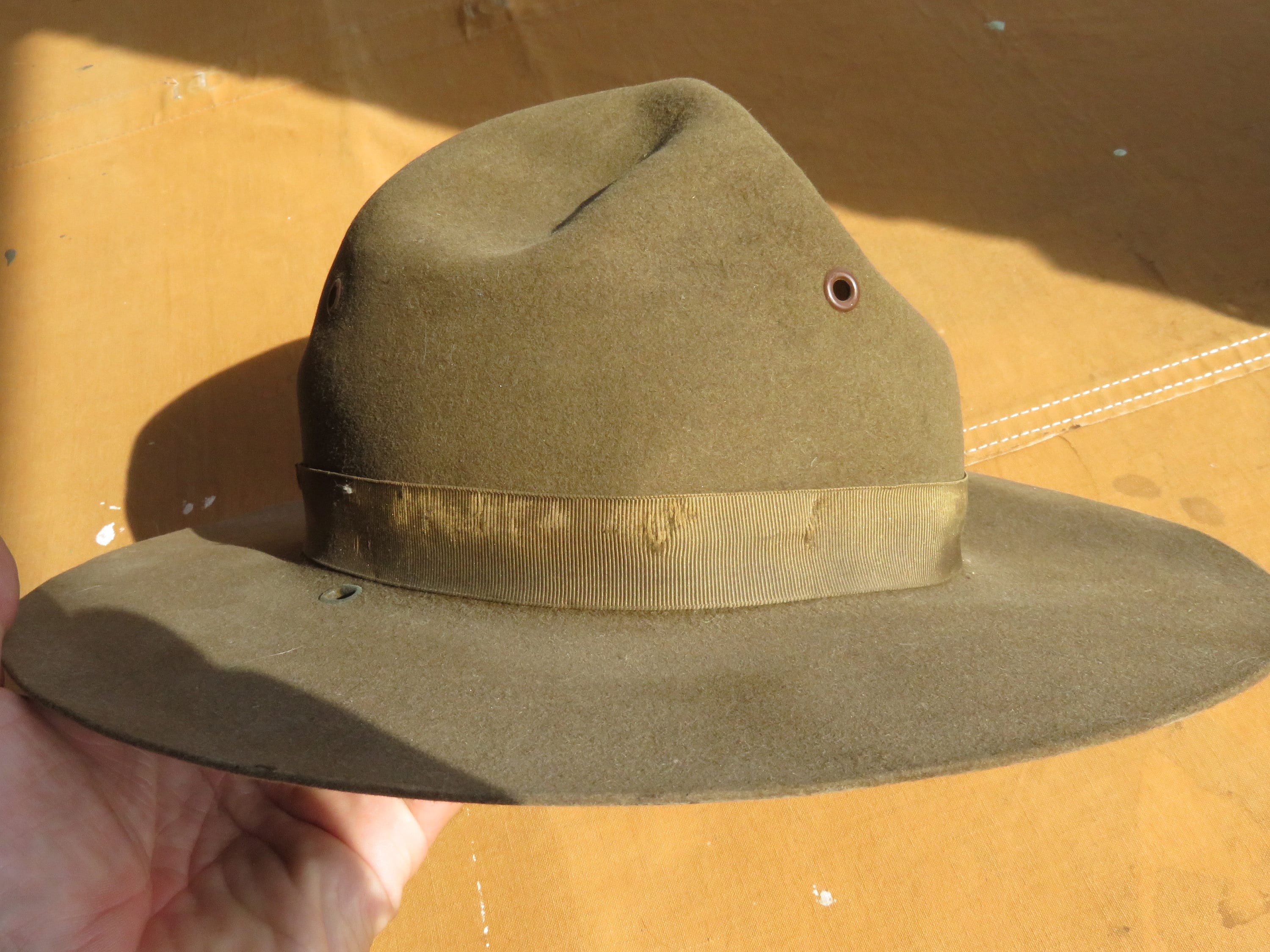Antique WWI John B Stetson Campaign Hat / 1910s Full Brim Army