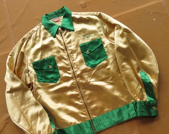 Large 50s Embroidered Satin Bowling Jacket / Chainstitch 1950s