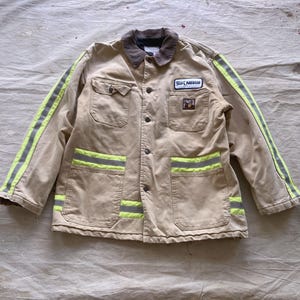 Medium 90s Distressed Canvas Chore Coat / Lined 1990s Made in USA Vintage Distressed Brown Duck Canvas Jacket