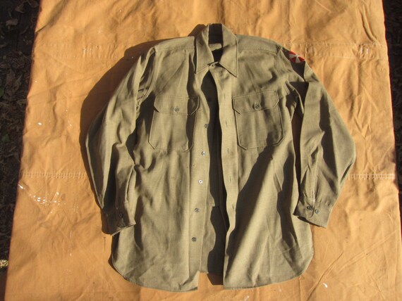 Medium 40s US Army Wool Gas Flap Shirt Collared Bu Gem