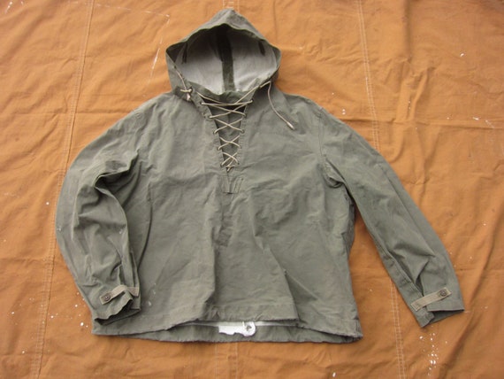 XL 40s / 50s US Navy Canvas Rain Parka / Hooded Ho