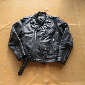 Medium / Large 90s Black Leather Motorcycle Jacket / Xelemnt Biker Jacket Slant Zipper
