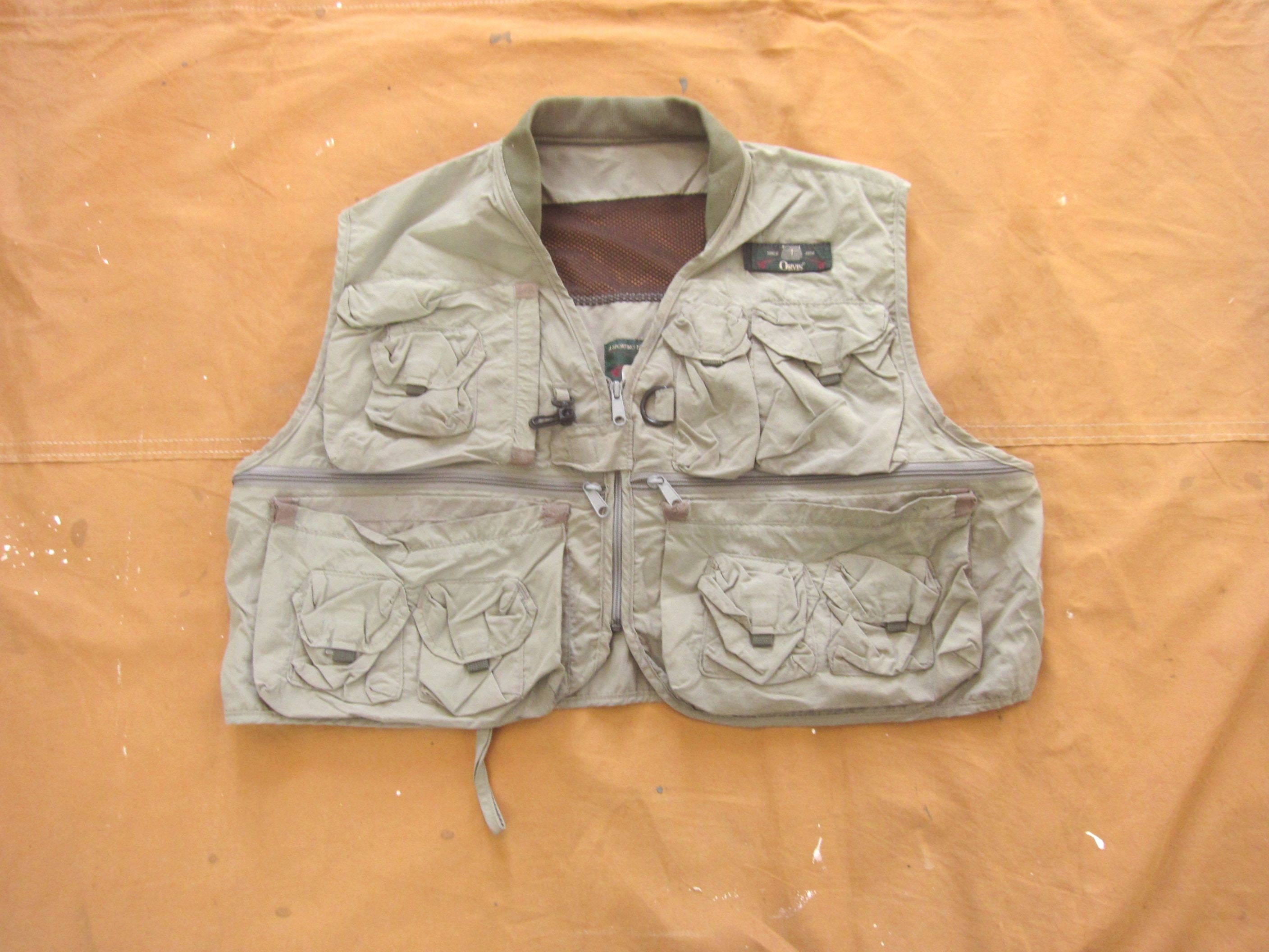 XXL 90s Orvis Fly Fishing Vest / Utility Vest, Khaki, Zipper