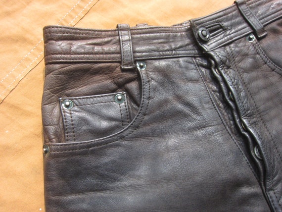 XS 70s Brown Leather Pants / Jeans Style, Biker P… - image 3