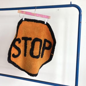 Vintage 70s STOP Sign Pop Art Shag Rug / Carpet Floor Bath Mat
