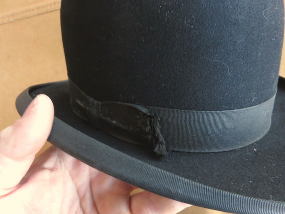 Antique 10s / 20s Stetson Bowler Hat / Black Felt… - image 8