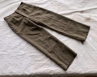 32 x 31 40s European Army Wool Uniform Trousers / 1940s Mens Green Wool Uniform Pants Military WW2 WWII Button Fly