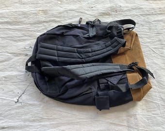 Vintage 90s IBM Black Leather Bottom Backpack / 1990s Nylon Book