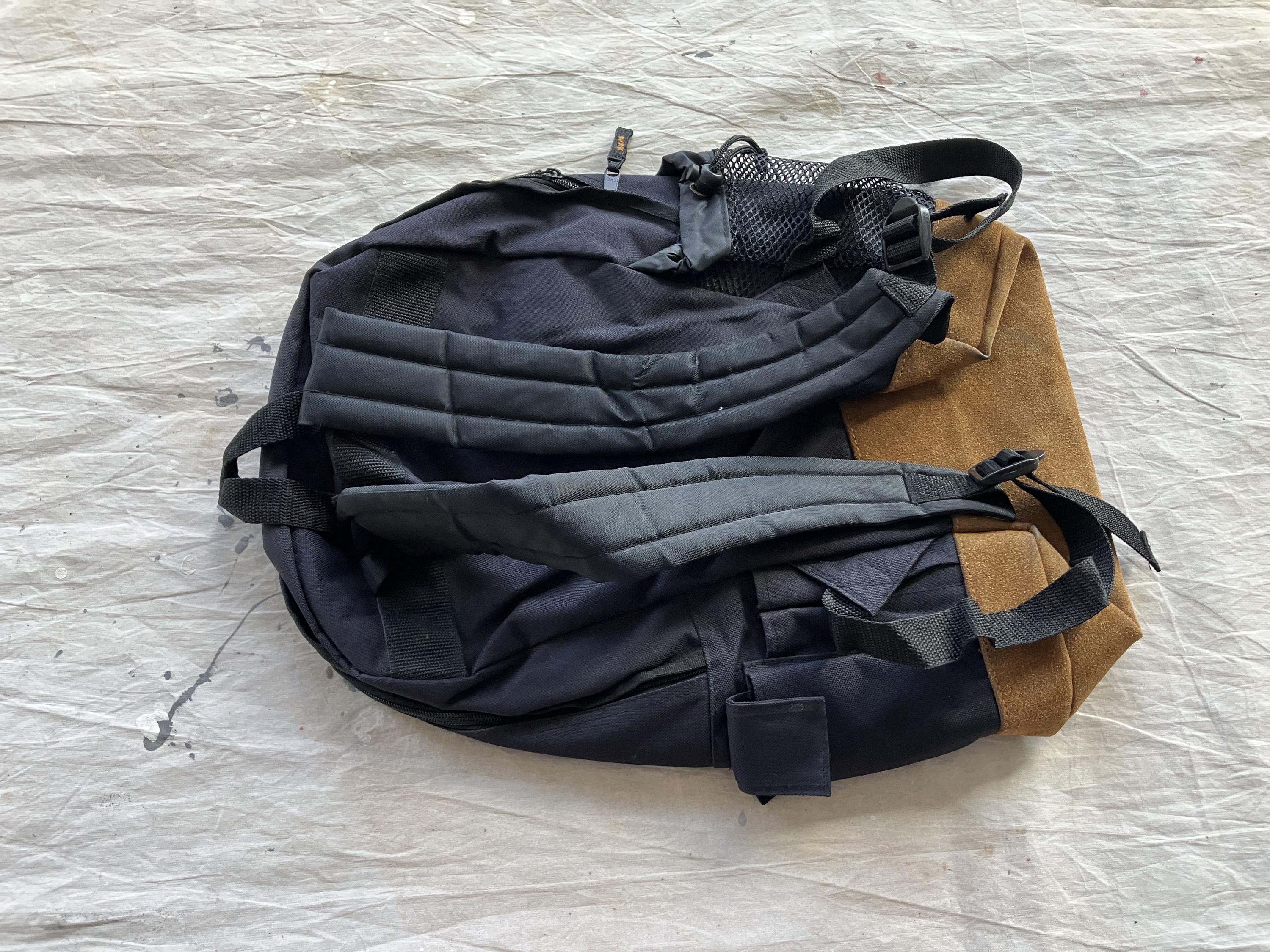 Vintage 90s IBM Black Leather Bottom Backpack / 1990s Nylon Book