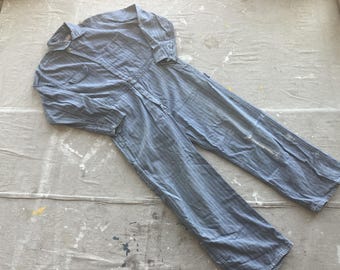 Mono Casey Jones HBT grande de los años 50 / Mezclilla de sarga de espiga, deshilachada, descolorida, con zurcido visible, talla 44