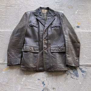 Medium 40s Goatskin Leather Car Coat Style Jacket / Brown Leather Windbreaker Gordon Ferguson 1940s 1950s Belted Back Mackinaw