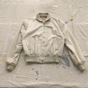 Medium 50s / 60s Shawl Collar Canvas Jacket / Cropped Beige Cream