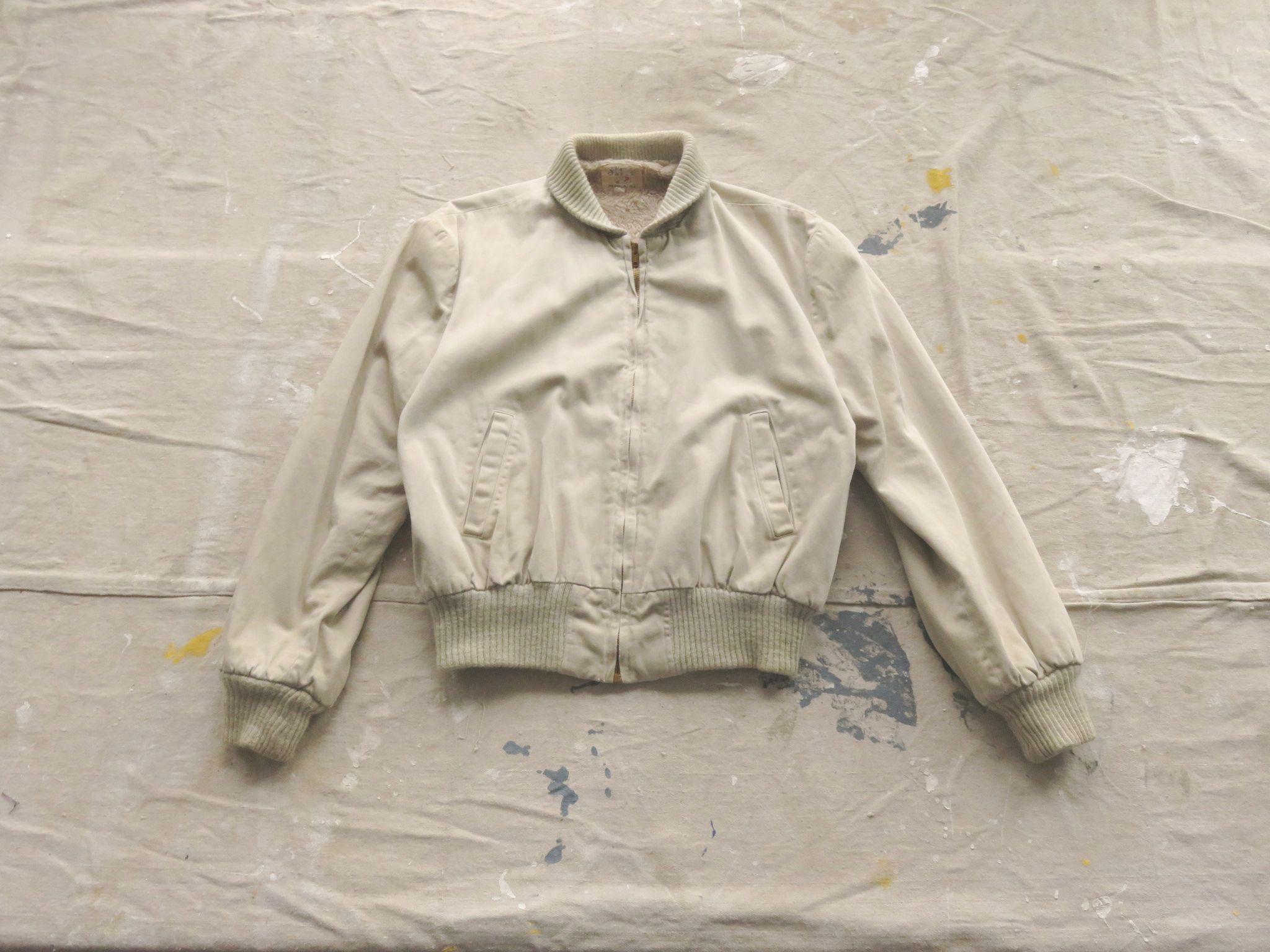Medium 50s / 60s Shawl Collar Canvas Jacket / Cropped Beige Cream