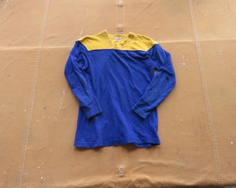 XS 50s Cotton Football Jersey / Two Tone Yellow Blue 1940s 1950s Wilton